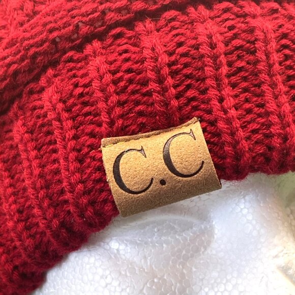 C.C. Exclusives Beanie Red Slouchy Ribbed Acrylic Knit Cuffed Fall Winter Hat - Picture 5 of 8